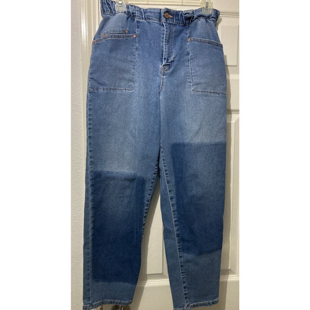 Frayed Women's Washed Blue Barrel Straight-leg Jeans Size 29 Two Tone Denim